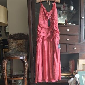 $250 NWT Elegant Coral Rose Chiffon Ruffled Gown Wedding Formal Gown